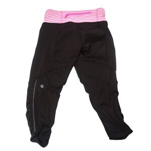 Lululemon Run Inspire Crop II Black Pink‎ Waist Running Yoga Pants Womens Size 4